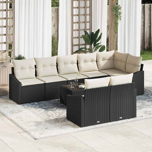 Set Divano da Giardino 9 pcs Nero Poly Rattan