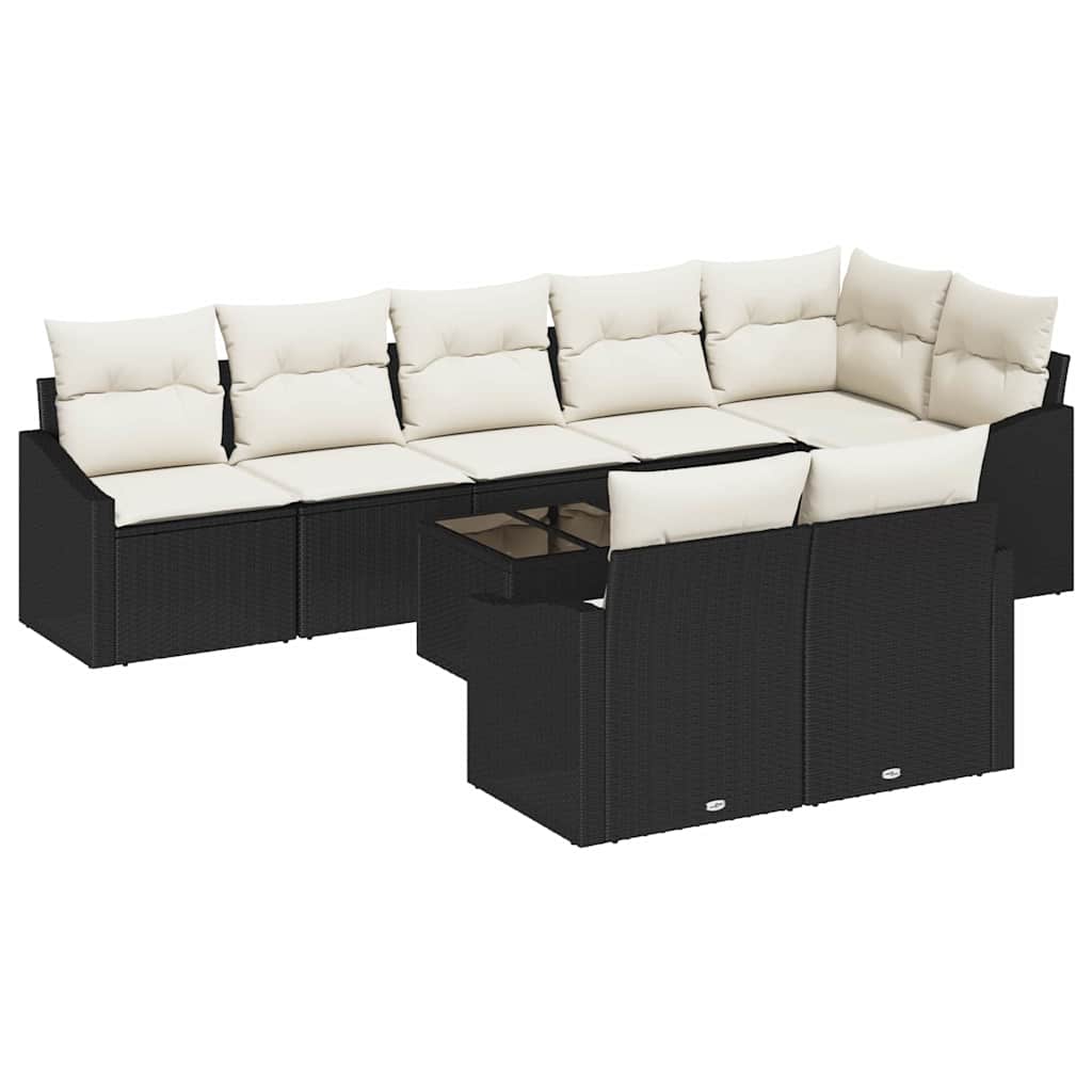 Set Divano da Giardino 9 pcs Nero Poly Rattan