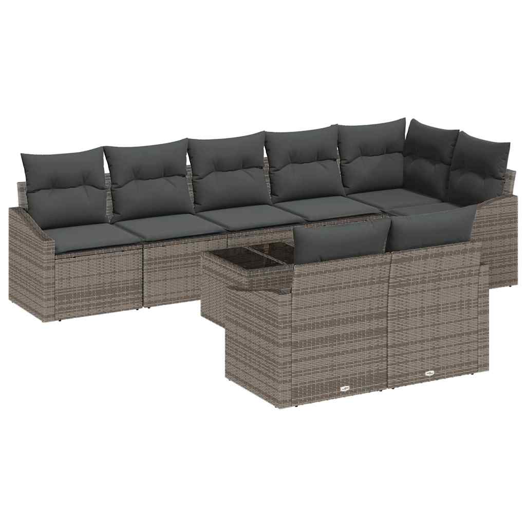 Set di divani con cuscino 9 pcs Grigio polyrattan | homemem39