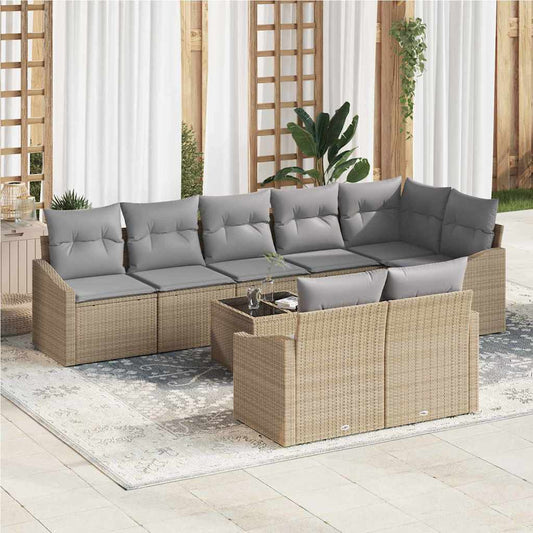 Set Divano da Giardino 9 pcs Beige Poly Rattan