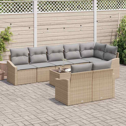 Set Divano da Giardino 9 pcs Beige Poly Rattan