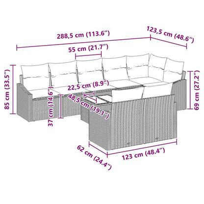 Set Divano da Giardino 9 pcs Grigio chiaro Poly Rattan