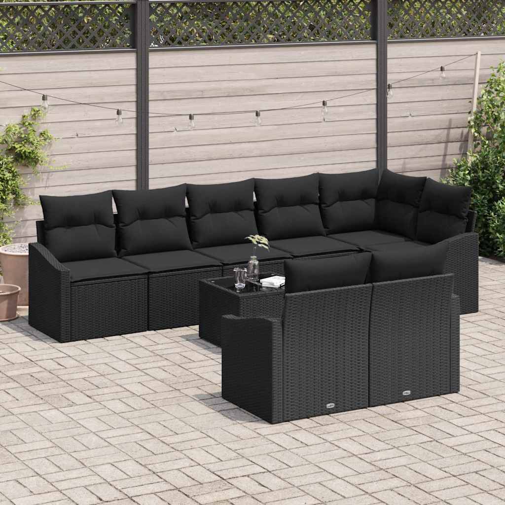 Set di divani con cuscino 9 pcs Nero polyrattan | homemem39