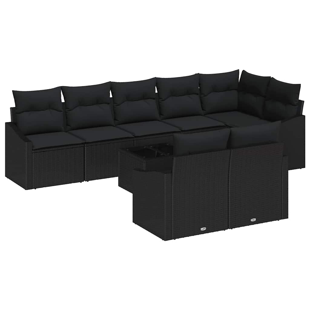 Set di divani con cuscino 9 pcs Nero polyrattan | homemem39