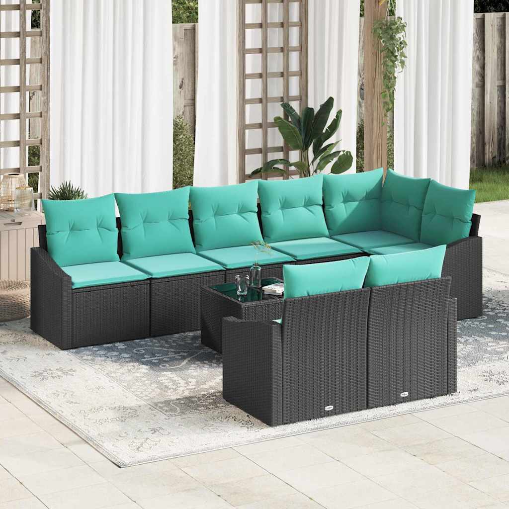 Set di divani con cuscino 9 pcs Nero polyrattan | homemem39