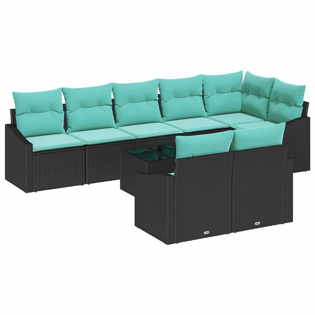 Set di divani con cuscino 9 pcs Nero polyrattan | homemem39
