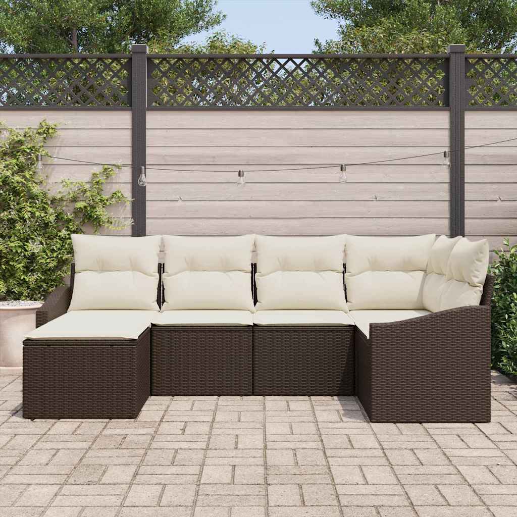 Set Divano da Giardino 6 pcs Marrone Poly Rattan