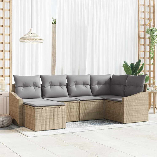 Set Divano da Giardino 6 pcs Beige Poly Rattan