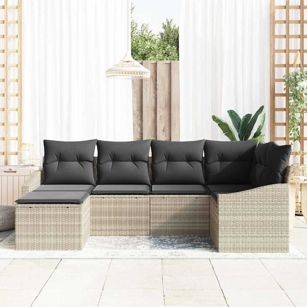 Set di divani con cuscino 6 pcs Grigio chiaro polyrattan | homemem39