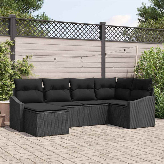 Set Divano da Giardino 6 pcs Nero Poly Rattan