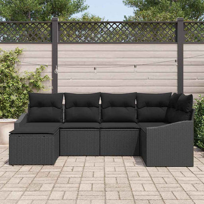 Set Divano da Giardino 6 pcs Nero Poly Rattan
