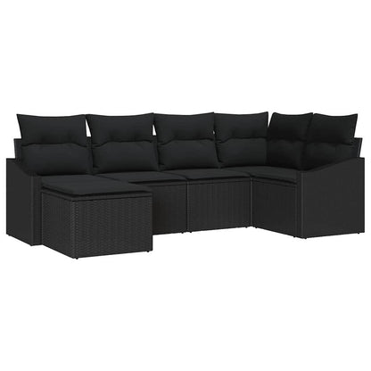 Set Divano da Giardino 6 pcs Nero Poly Rattan