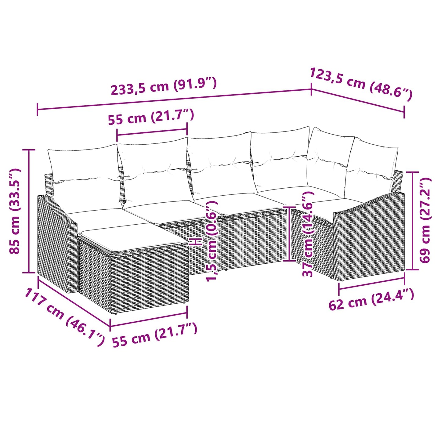 Set di divani 6 pz Marrone polyrattan | homemem39