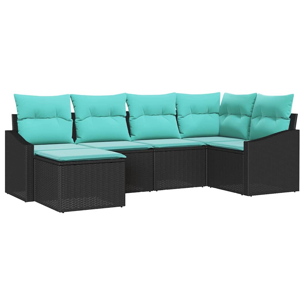 Set di divani con cuscino 6 pcs Nero polyrattan | homemem39