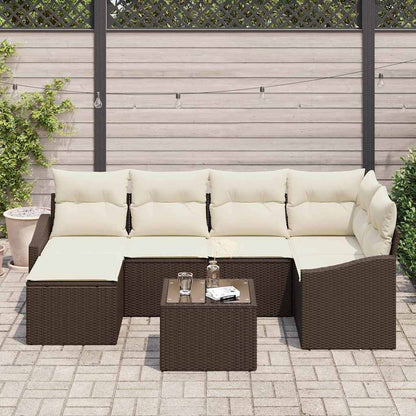 Set Divano da Giardino 7 pcs Marrone Poly Rattan
