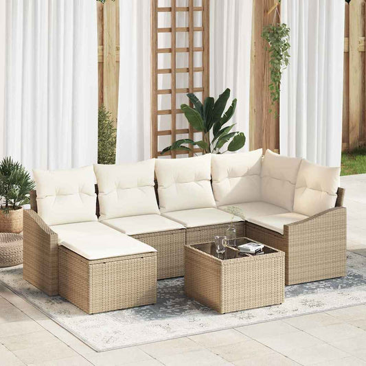 Set Divano da Giardino 7 pcs Beige Poly Rattan