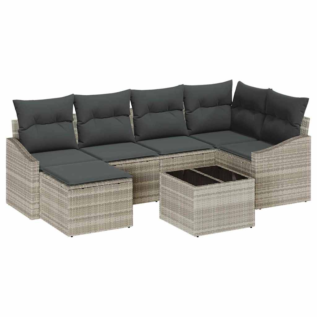 Set di divani con cuscino 7 pcs Grigio chiaro polyrattan | homemem39
