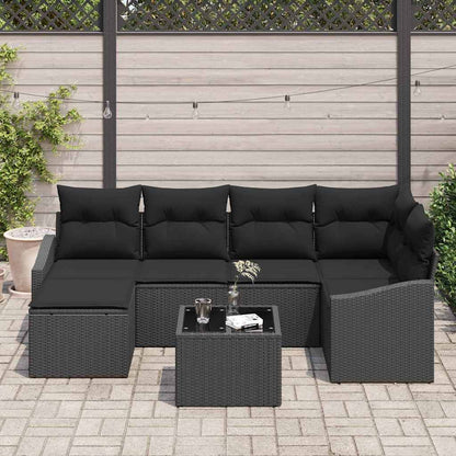 Set Divano da Giardino 7 pcs Nero Poly Rattan