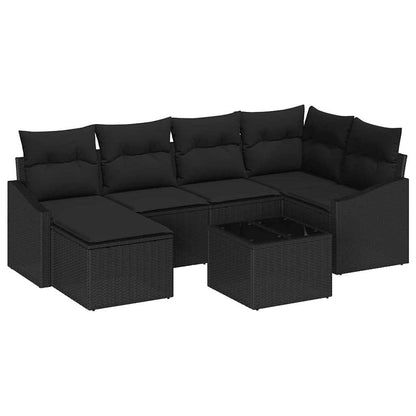 Set Divano da Giardino 7 pcs Nero Poly Rattan