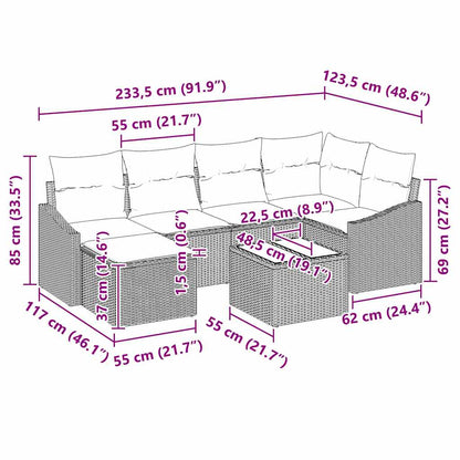 Set Divano da Giardino 7 pcs Nero Poly Rattan