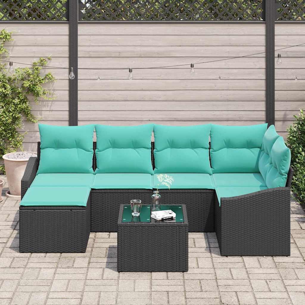 Set di divani con cuscino 7 pcs Nero polyrattan | homemem39