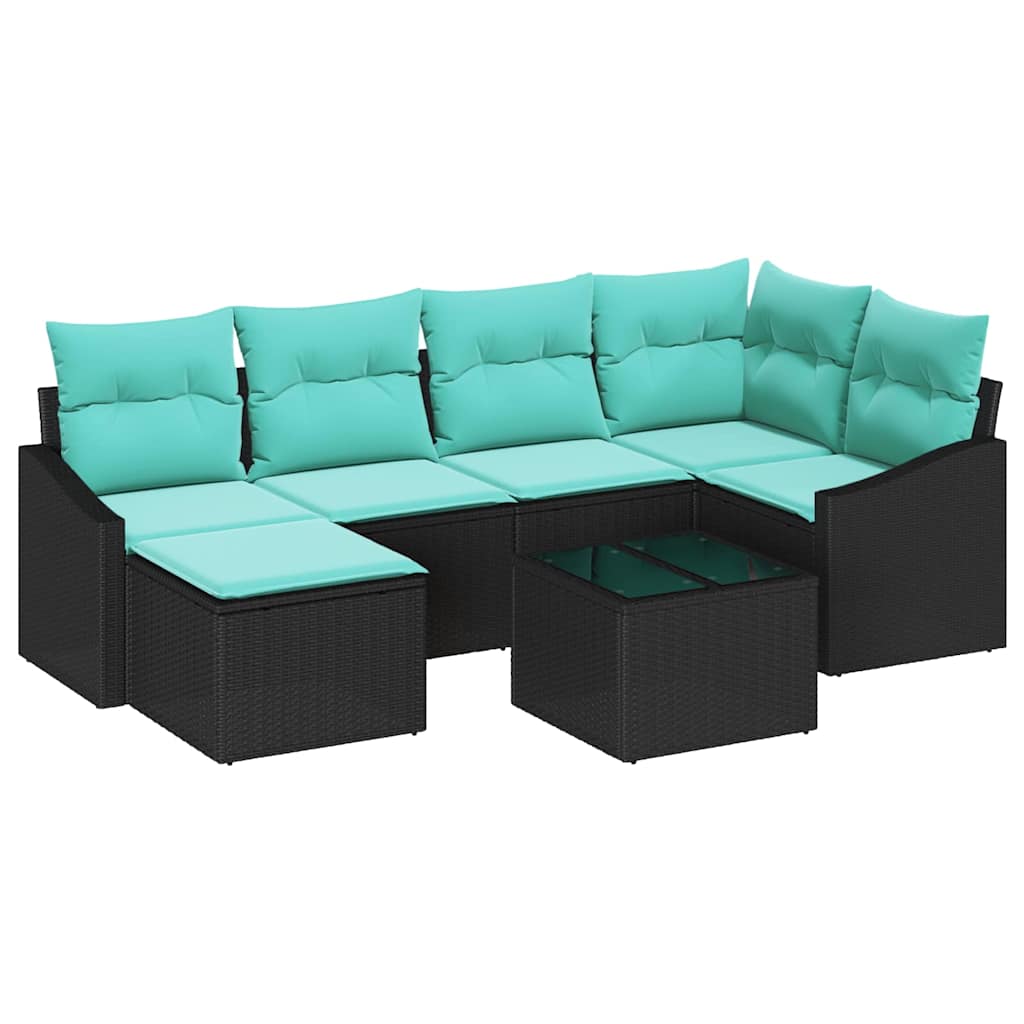 Set di divani con cuscino 7 pcs Nero polyrattan | homemem39