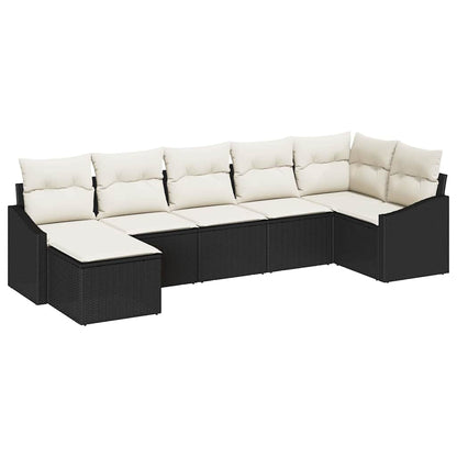 Set di divani con cuscino 7 pcs Nero polyrattan | homemem39