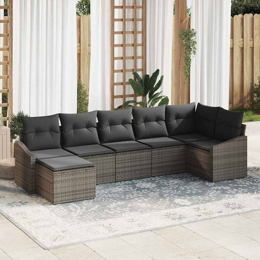 Set Divano da Giardino 7 pcs Grigio Poly Rattan
