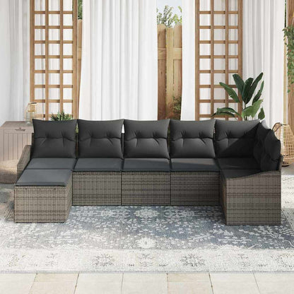 Set Divano da Giardino 7 pcs Grigio Poly Rattan