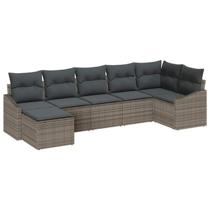 Set Divano da Giardino 7 pcs Grigio Poly Rattan