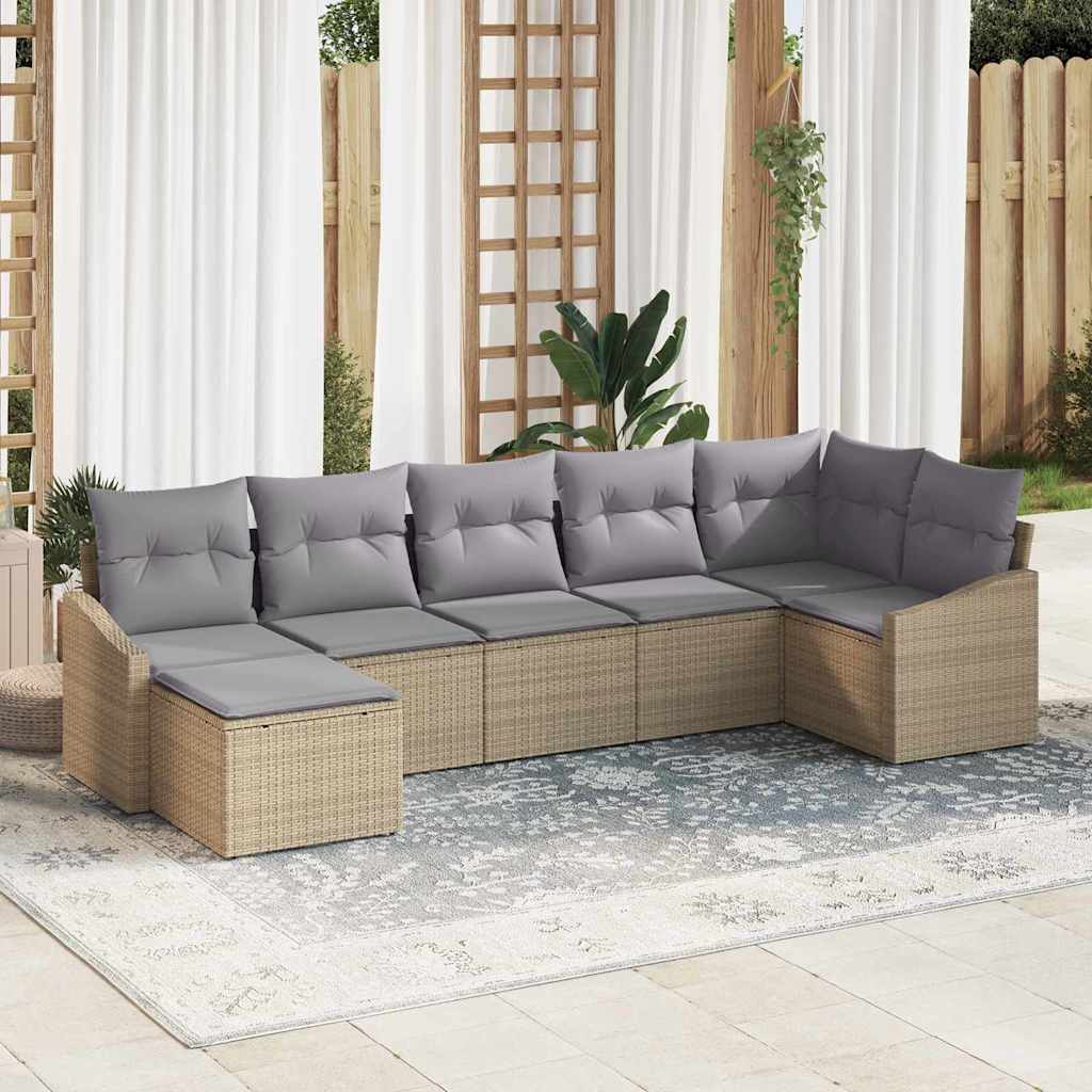 Set di divani con cuscino 7 pcs Beige polyrattan | homemem39