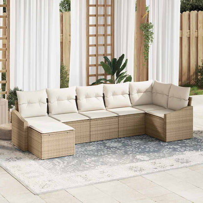 Set Divano da Giardino 7 pcs Beige Poly Rattan
