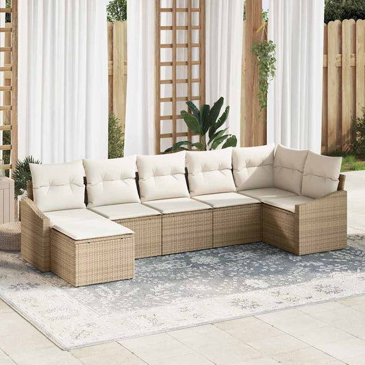 Set Divano da Giardino 7 pcs Beige Poly Rattan