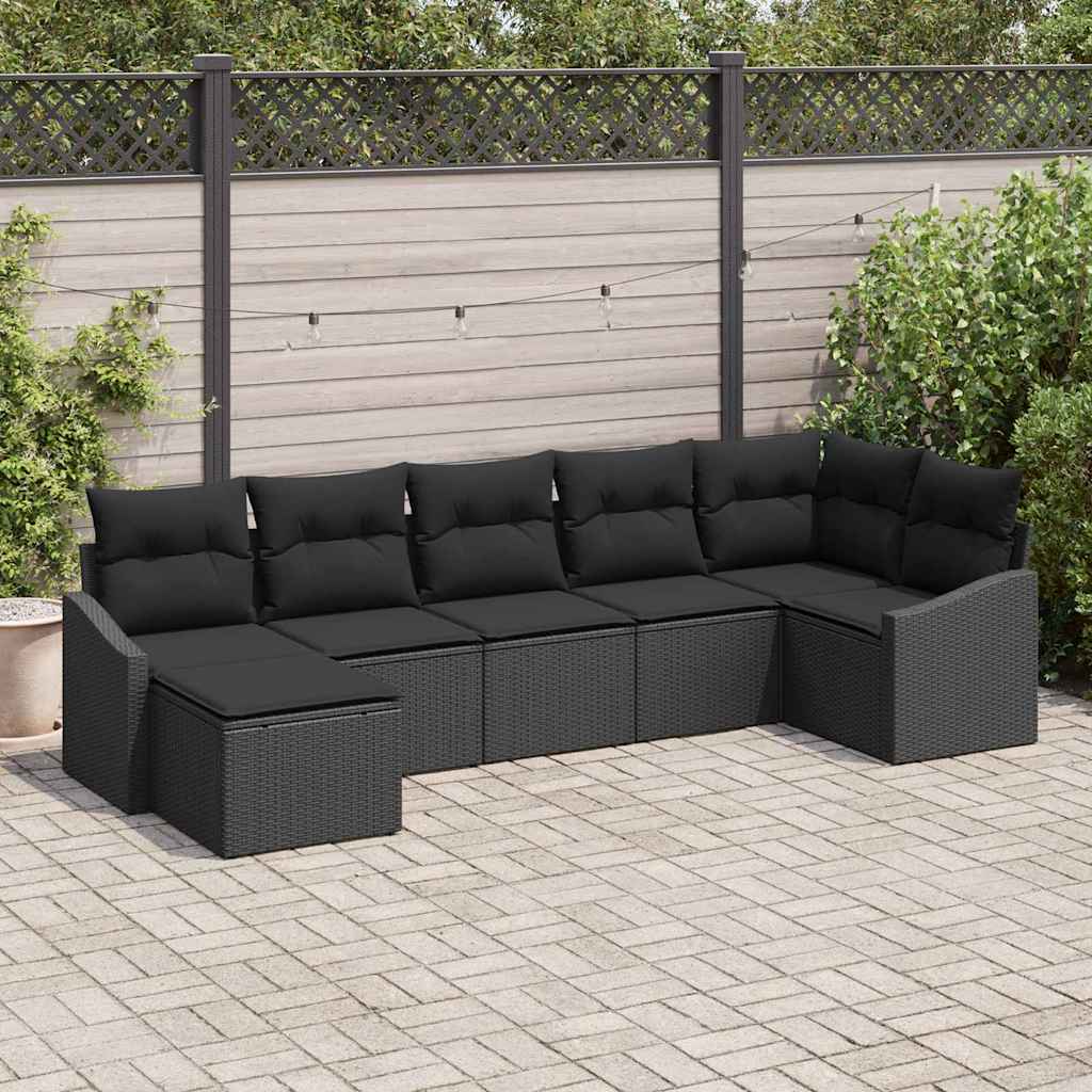 Set di divani con cuscino 7 pcs Nero polyrattan | homemem39