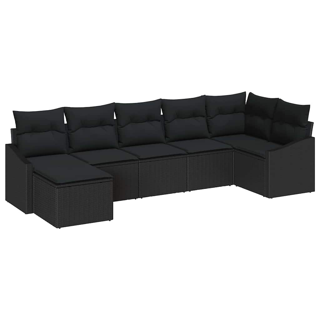 Set di divani con cuscino 7 pcs Nero polyrattan | homemem39