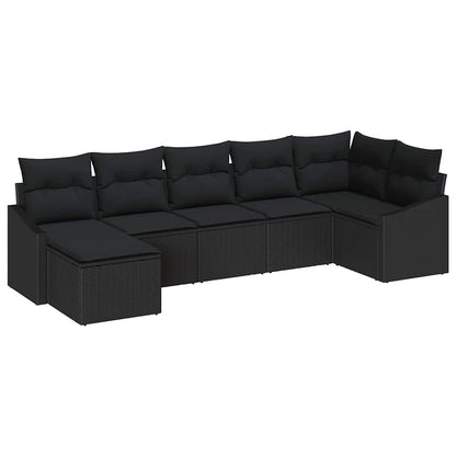 Set di divani con cuscino 7 pcs Nero polyrattan | homemem39