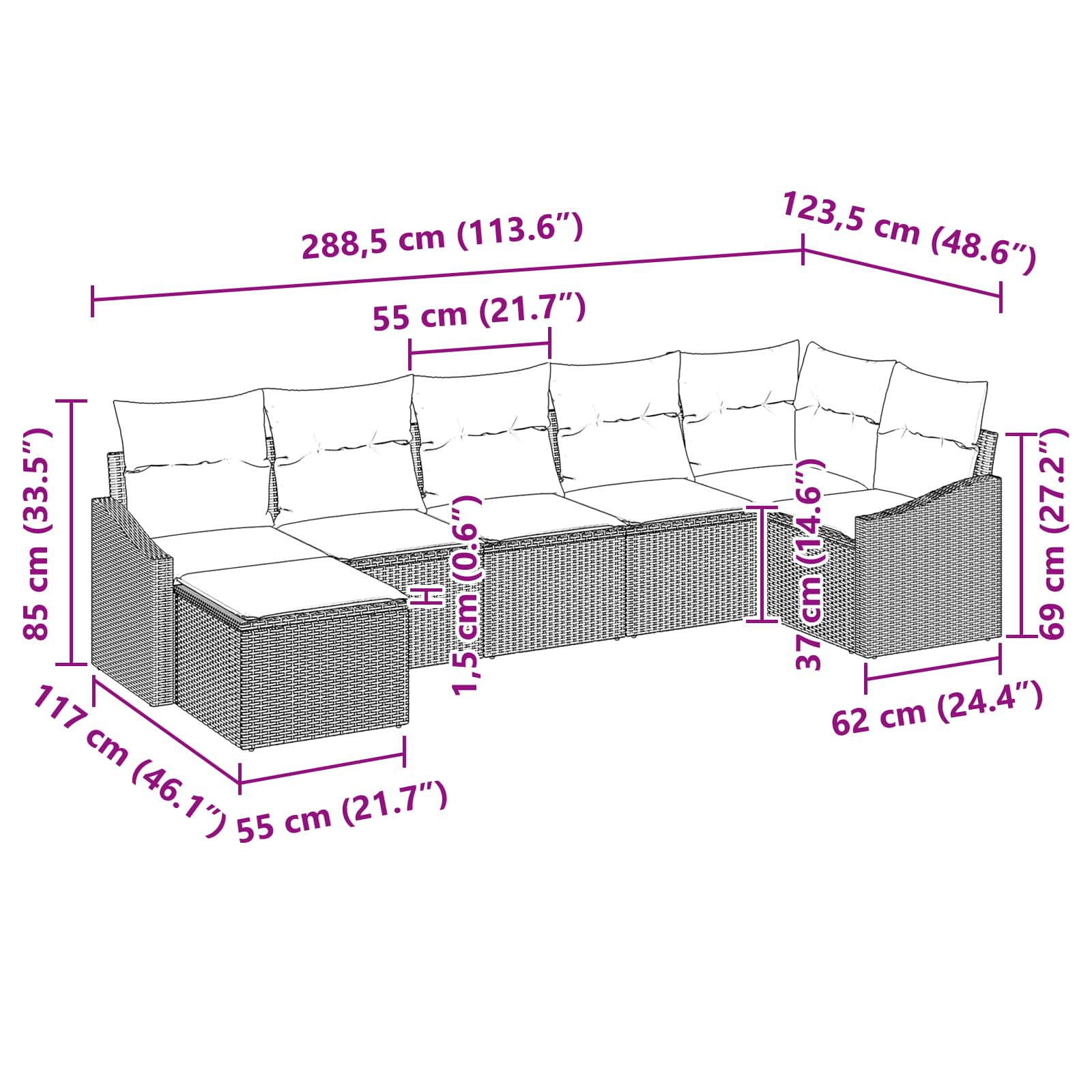 Set di divani 7 pz Marrone polyrattan | homemem39
