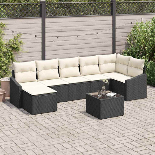 Set Divano da Giardino 8 pcs Nero Poly Rattan