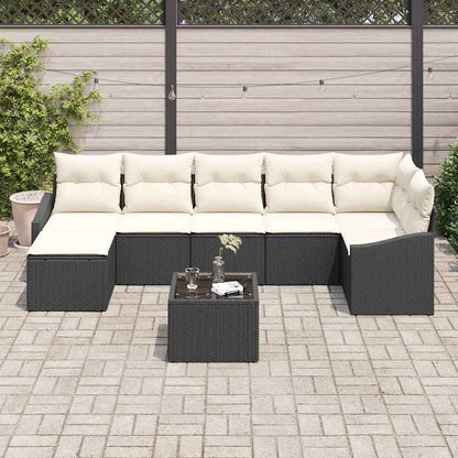 Set Divano da Giardino 8 pcs Nero Poly Rattan