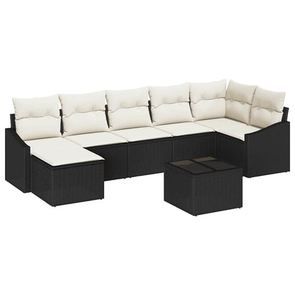 Set Divano da Giardino 8 pcs Nero Poly Rattan