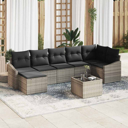 Set Divano da Giardino 8 pcs Grigio Poly Rattan