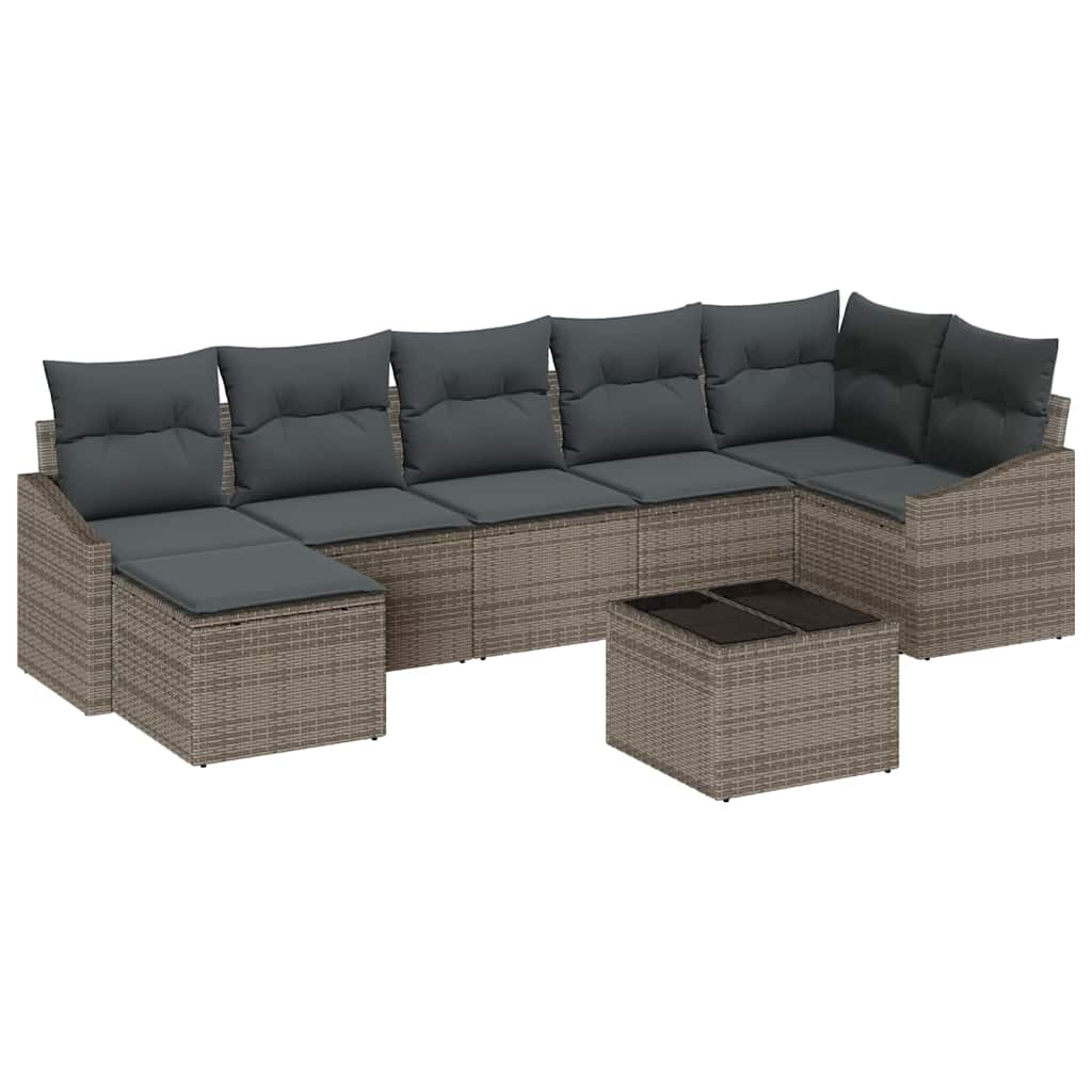 Set Divano da Giardino 8 pcs Grigio Poly Rattan