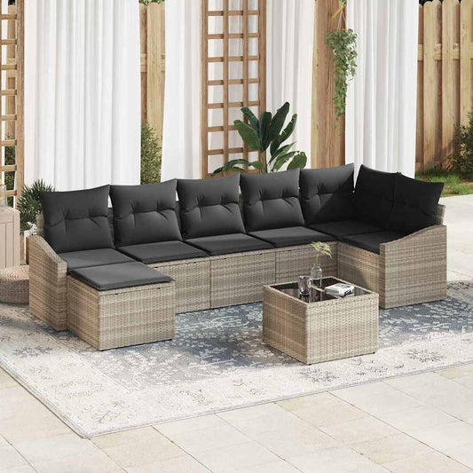 Set Divano da Giardino 8 pcs Grigio chiaro Poly Rattan