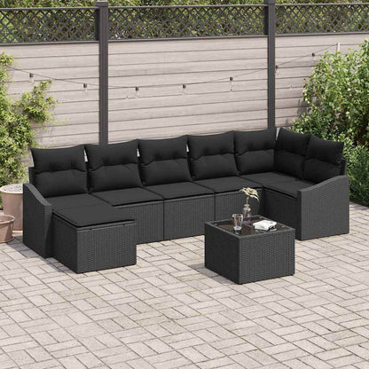 Set di divani con cuscino 8 pcs Nero polyrattan | homemem39