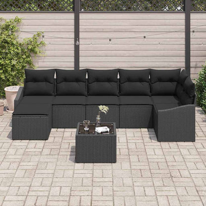 Set di divani con cuscino 8 pcs Nero polyrattan | homemem39