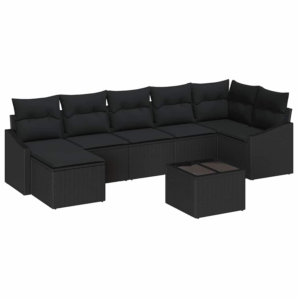 Set di divani con cuscino 8 pcs Nero polyrattan | homemem39