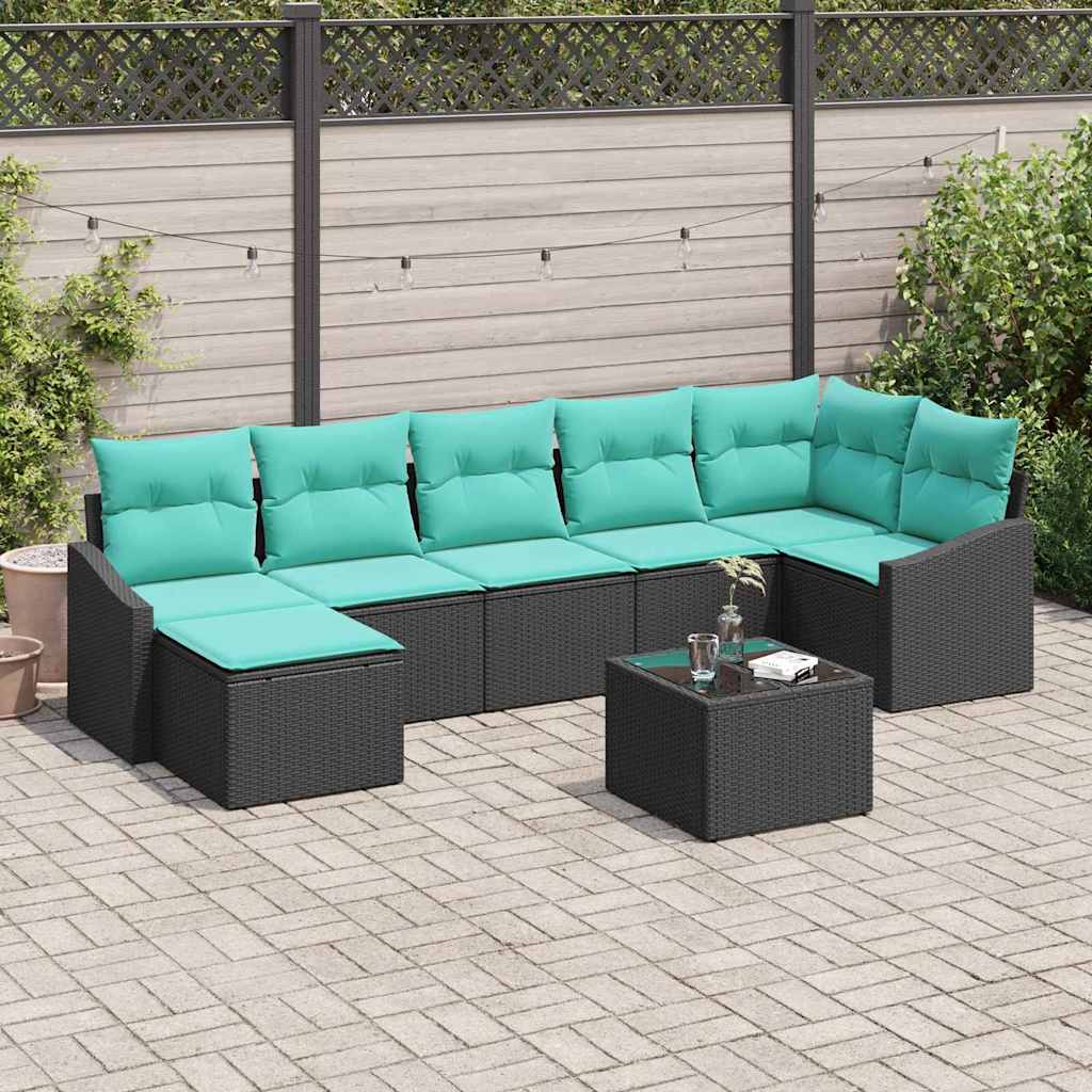 Set di divani con cuscino 8 pcs Nero polyrattan | homemem39