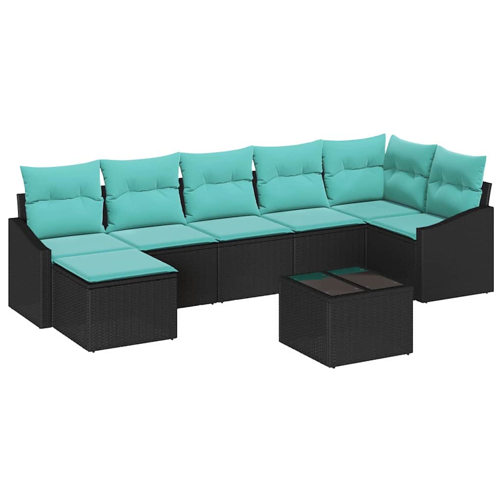 Set di divani con cuscino 8 pcs Nero polyrattan | homemem39