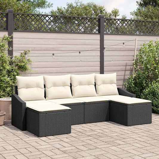 Set Divano da Giardino 6 pcs Nero Poly Rattan