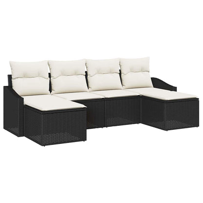 Set Divano da Giardino 6 pcs Nero Poly Rattan